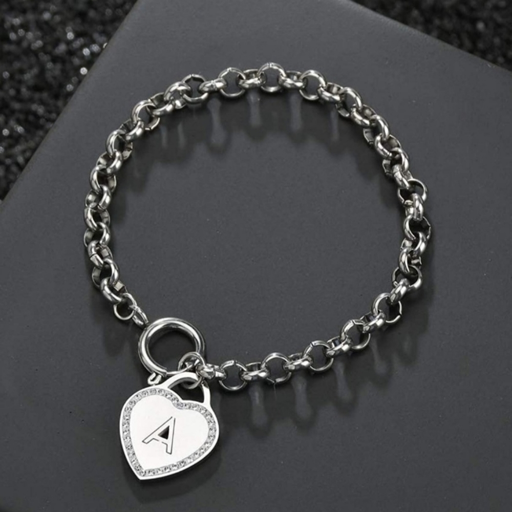 Stainless steel heart initial anklet adjustable.  A-Z available